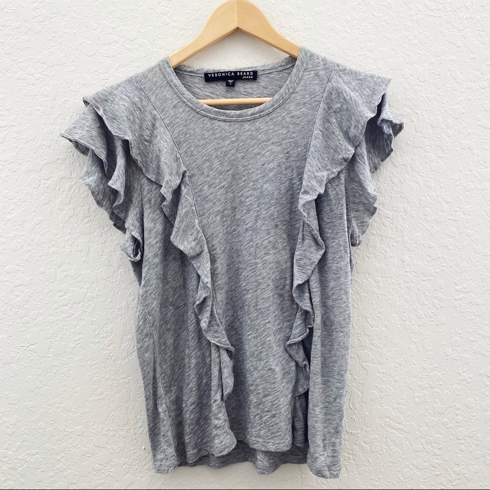 Veronica Beard Bea Gray Short Sleeve Ruffle Tee